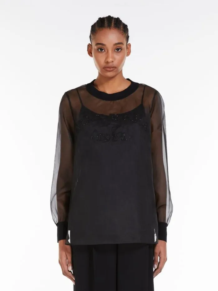Woman Silk Organza Blouse Black Maxmara Shirts And Tops