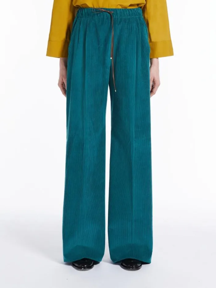 Woman Soft Velvet And Cashmere Trousers Turquoise Maxmara Trousers