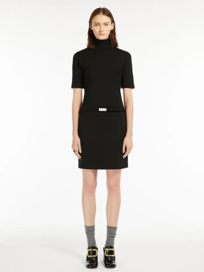Woman Stretch Wool Jersey Dress Black Maxmara Dresses