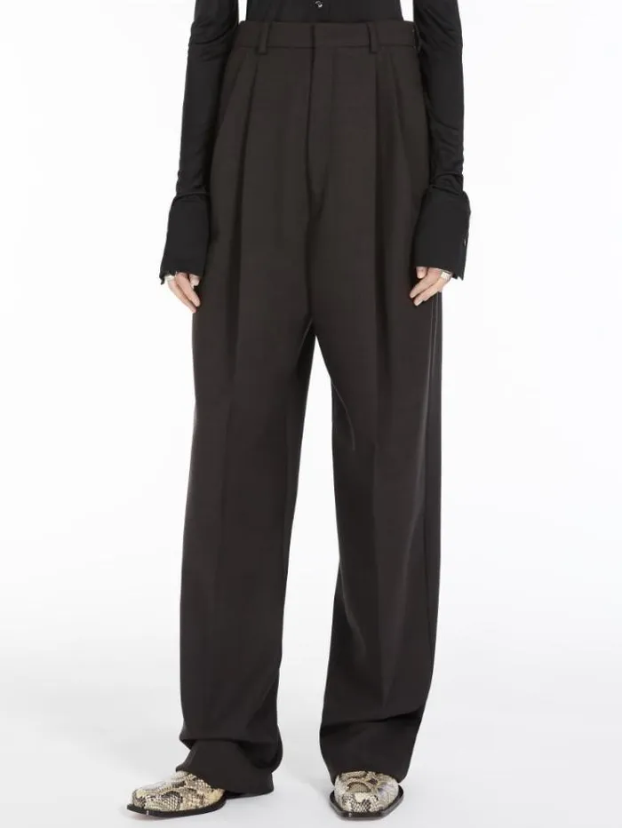 Woman Tailored Stretch Wool Trousers Dark Bown Maxmara Trousers