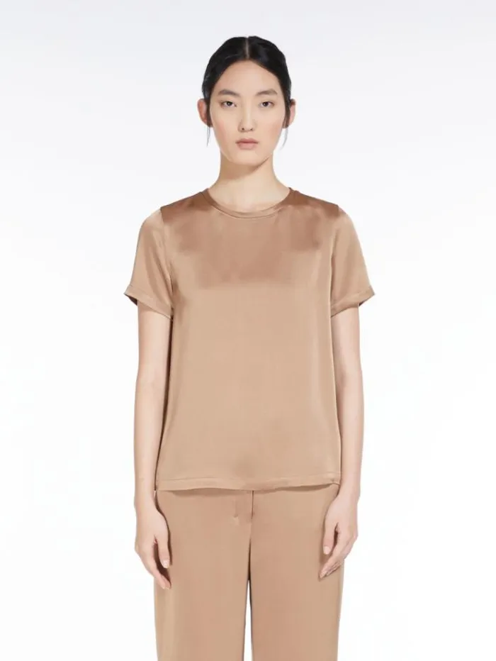 Woman Viscoseblend Satin Tshirt Camel Maxmara Shirts And Tops