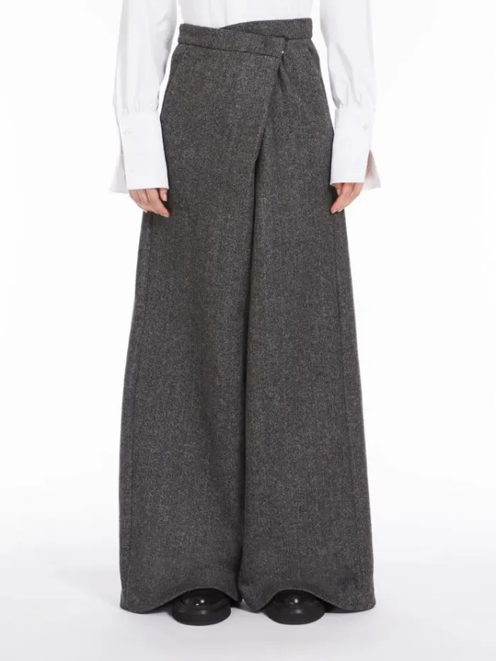 Woman Wide Trousers In Patterned Wool Dark Grey Maxmara Trousers