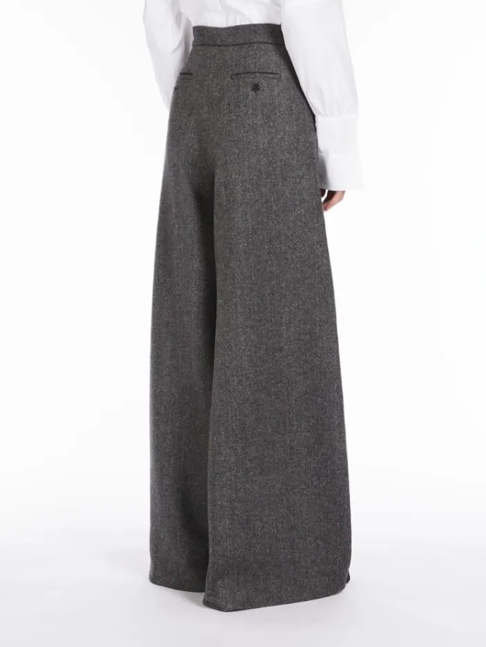 Woman Wide Trousers In Patterned Wool Dark Grey Maxmara Trousers Woman Wide Trousers In Patterned Wool Dark Grey Maxmara Trousers