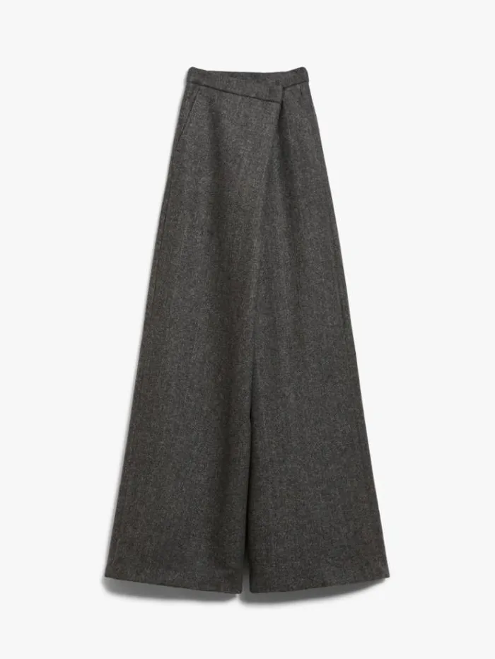 Woman Wide Trousers In Patterned Wool Dark Grey Maxmara Trousers Woman Wide Trousers In Patterned Wool Dark Grey Maxmara Trousers