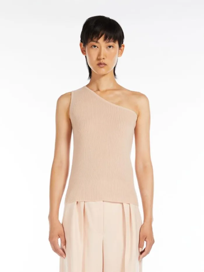Woman Wool And Cashmere Oneshoulder Top Pink Maxmara Knitwear And Sweatshirts