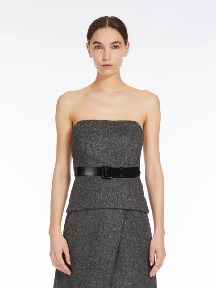 Woman Wool Flannel Bustier Dark Grey Maxmara Shirts And Tops