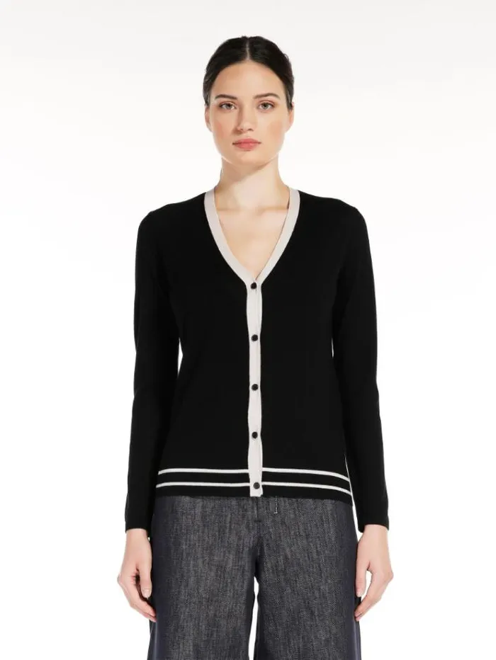 Woman Wool Yarn Cardigan Black Maxmara Knitwear And Sweatshirts