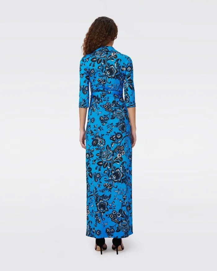 Women Abigail Silk Jersey Maxi Wrap Dress Huge Night Vine Blue DVF Dresses
