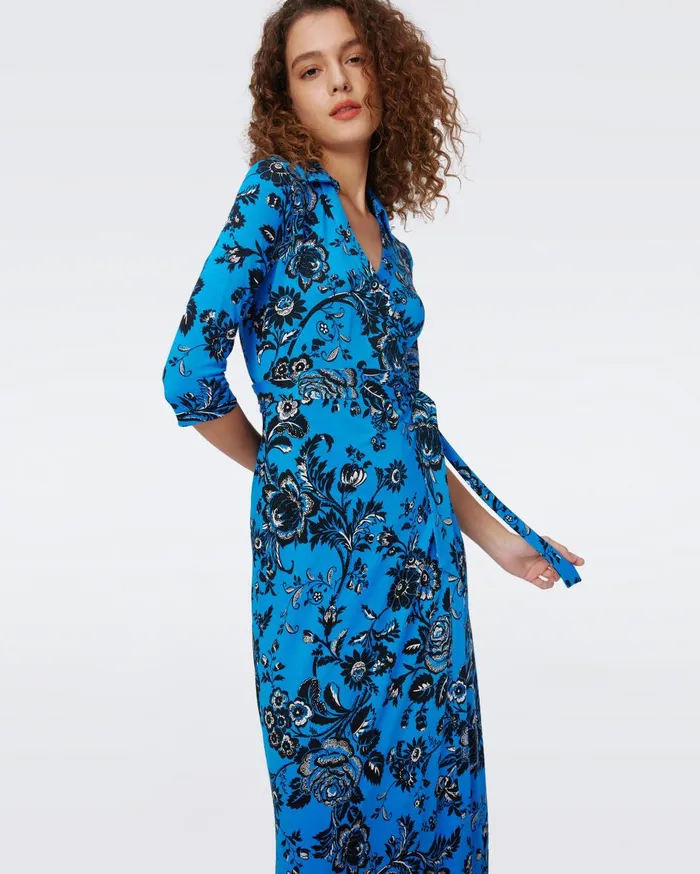Women Abigail Silk Jersey Maxi Wrap Dress Huge Night Vine Blue DVF Dresses