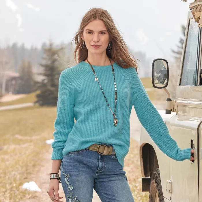 Women Acadia Cashmere Sweater Petite Turquoise Sundance Catalog Sweaters