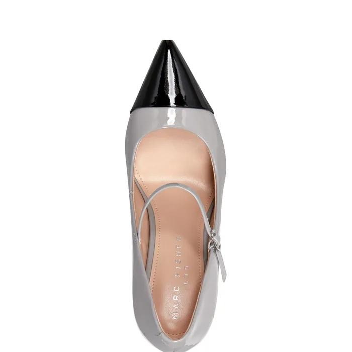 Women Anellie Cap Toe Dress Pump Light Grey Patent Leather Marc Fisher Heels and Pumps