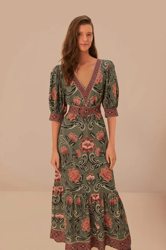 Women Arabesque Floral Green Maxi Dress Arabesque Floral Green FARM Rio Maxi Dresses
