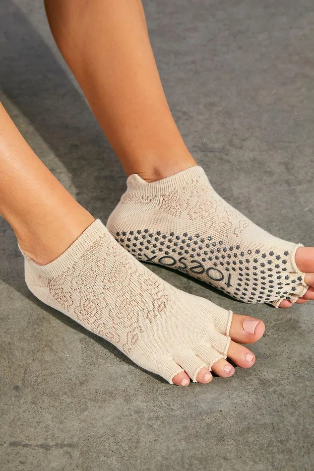 Women Athletic Shoes Free People Botanical Dyed HalfToe Grip Socks Cream