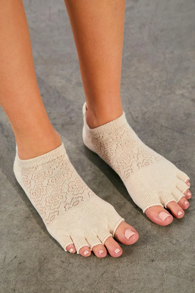 Women Athletic Shoes Free People Botanical Dyed HalfToe Grip Socks Cream
