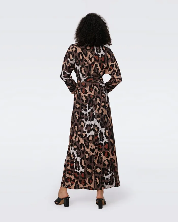 Women Babette Reversible Wrap Dress Feather Boa And Jungle Cat DVF Dresses