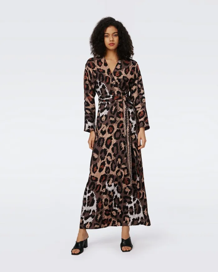 Women Babette Reversible Wrap Dress Feather Boa And Jungle Cat DVF Dresses