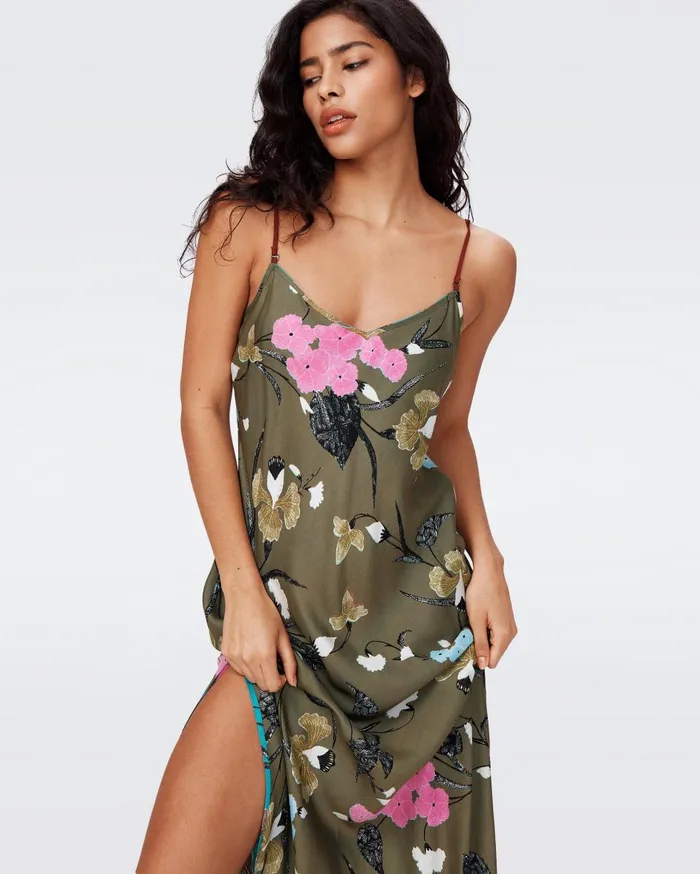 Women Balbino Reversible Dress Festival Floral Teal And Olive DVF Dresses