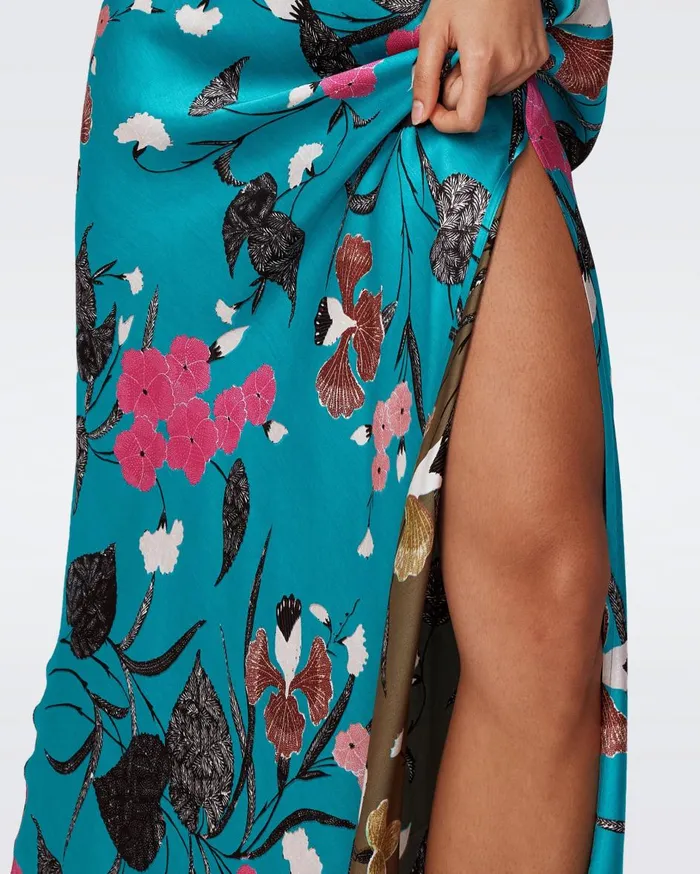 Women Balbino Reversible Dress Festival Floral Teal And Olive DVF Dresses