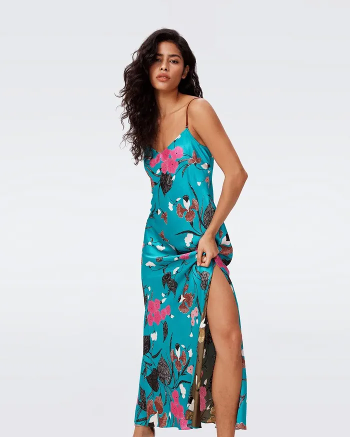 Women Balbino Reversible Dress Festival Floral Teal And Olive DVF Dresses