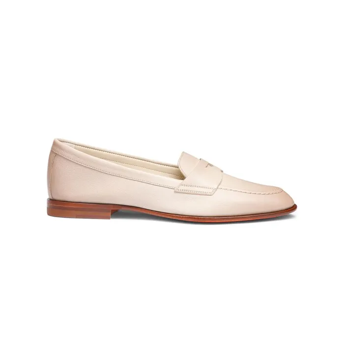 Women Beige Leather Penny Loafer Santoni Loafers