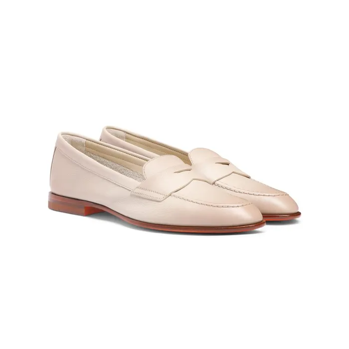 Women Beige Leather Penny Loafer Santoni Loafers