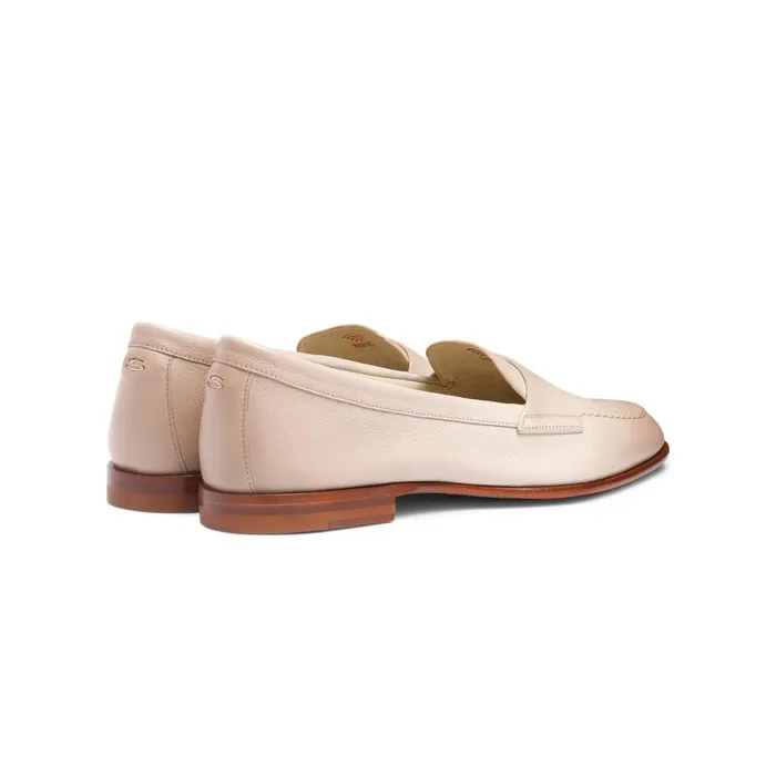 Women Beige Leather Penny Loafer Santoni Loafers