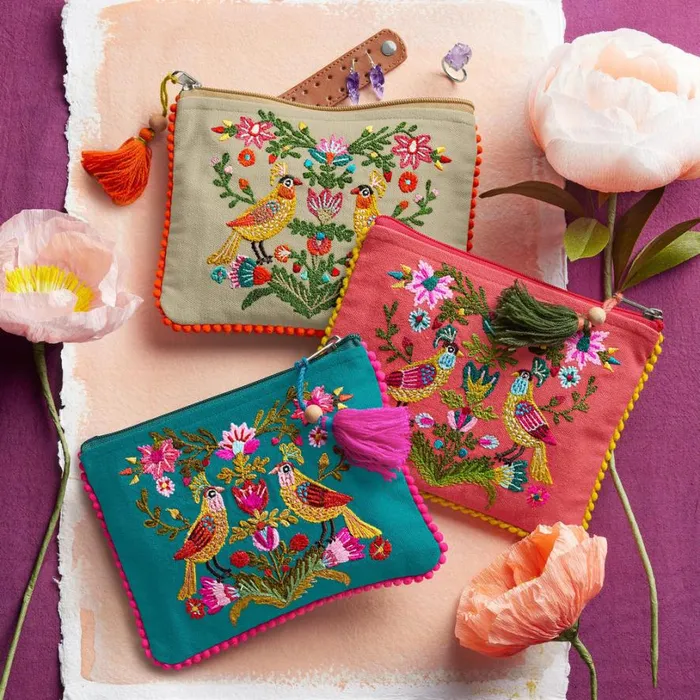 Women Birds In Paradise Pouch Blue Sundance Catalog Jewelry Storage