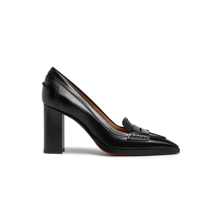Women Black Leather HighHeel Pump Santoni Pumps and Heels