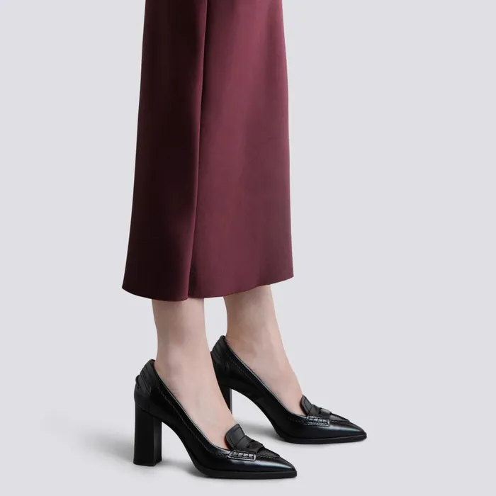 Women Black Leather HighHeel Pump Santoni Pumps and Heels
