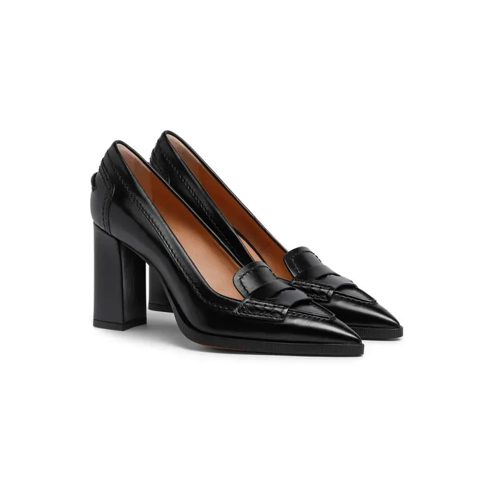Women Black Leather HighHeel Pump Santoni Pumps and Heels