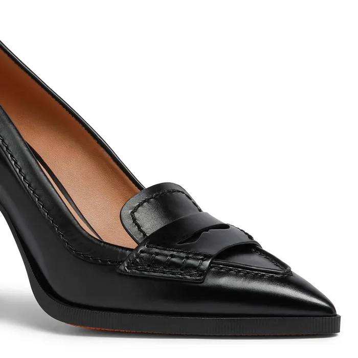 Women Black Leather HighHeel Pump Santoni Pumps and Heels