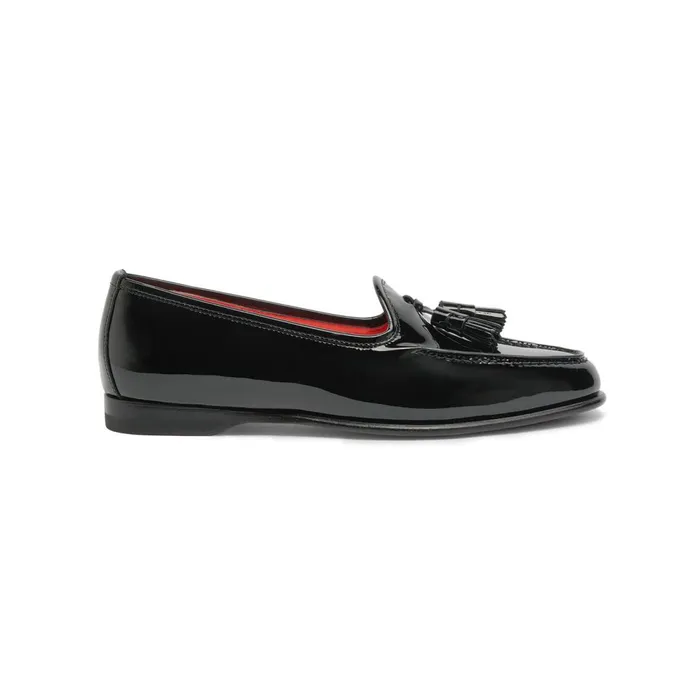 Women Black Patent Leather Andrea Tassel Loafer Santoni Loafers