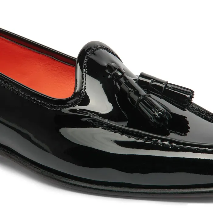 Women Black Patent Leather Andrea Tassel Loafer Santoni Loafers