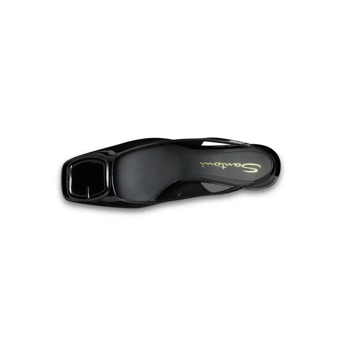 Women Black Patent Leather MidHeel Slingback Santoni Pumps and Heels