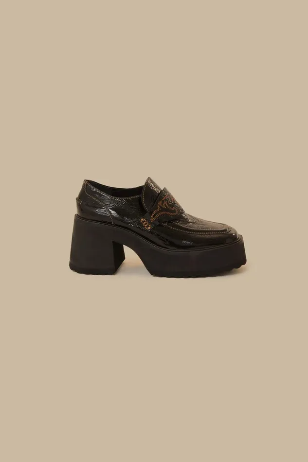 Women Black Platform Loafer Black FARM Rio Loafers and Mules