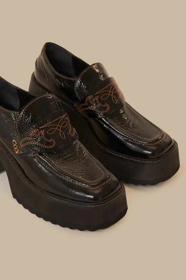 Women Black Platform Loafer Black FARM Rio Loafers and Mules Women Black Platform Loafer Black FARM Rio Loafers and Mules