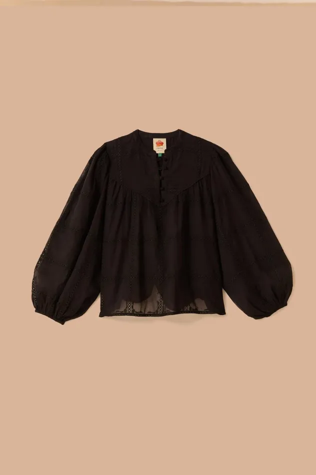 Women Black Scallops Long Sleeve Blouse Black FARM Rio Blouses