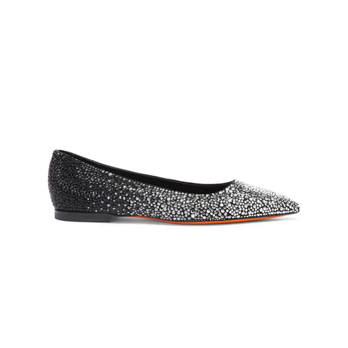 Women Black Suede And Strass Ballet Flat Santoni Flats Shoes