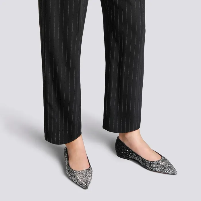 Women Black Suede And Strass Ballet Flat Santoni Flats Shoes