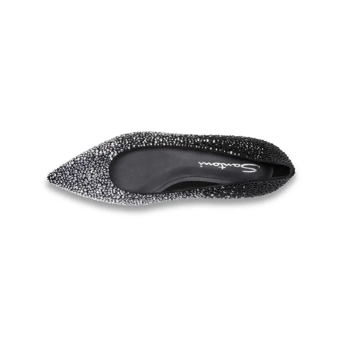 Women Black Suede And Strass Ballet Flat Santoni Flats Shoes