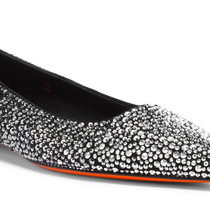 Women Black Suede And Strass Ballet Flat Santoni Flats Shoes