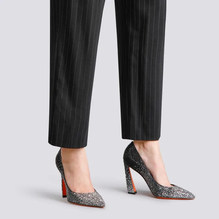 Women Black Suede And Strass HighHeel Sibille Pump Santoni Pumps and Heels