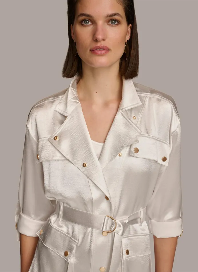 Women Blazers Donna Karan ROLL SLEEVE BELTED JACKET Cream