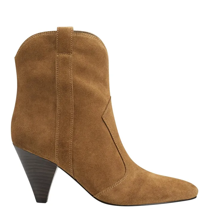 Women Carissa Heeled Western Bootie Cognac Suede Marc Fisher Booties