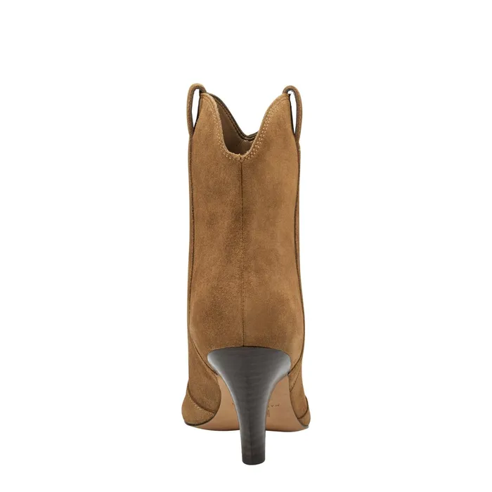 Women Carissa Heeled Western Bootie Cognac Suede Marc Fisher Booties