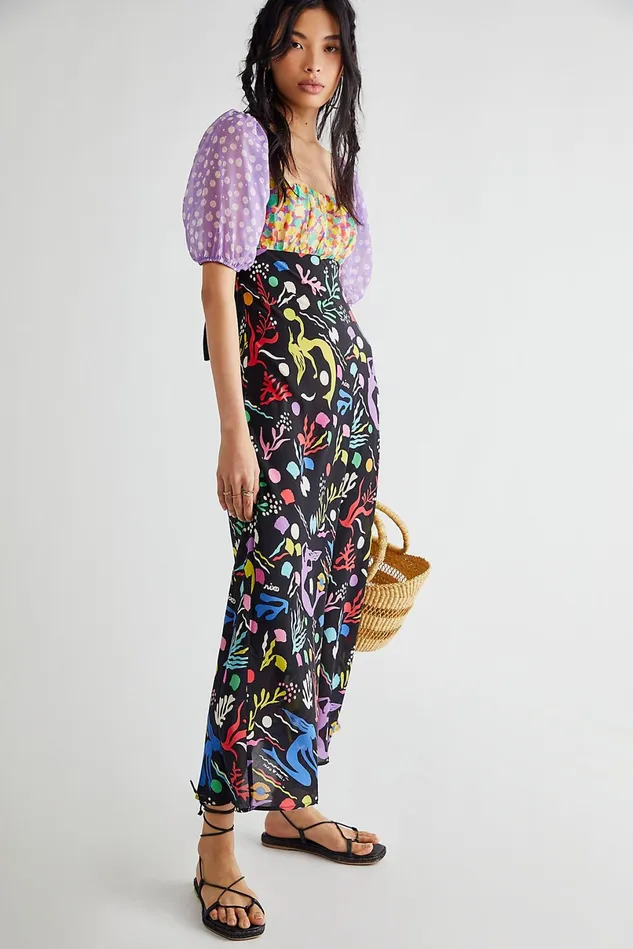 Women Casual Dresses Free People Anastasia Midi Sea Black Multi