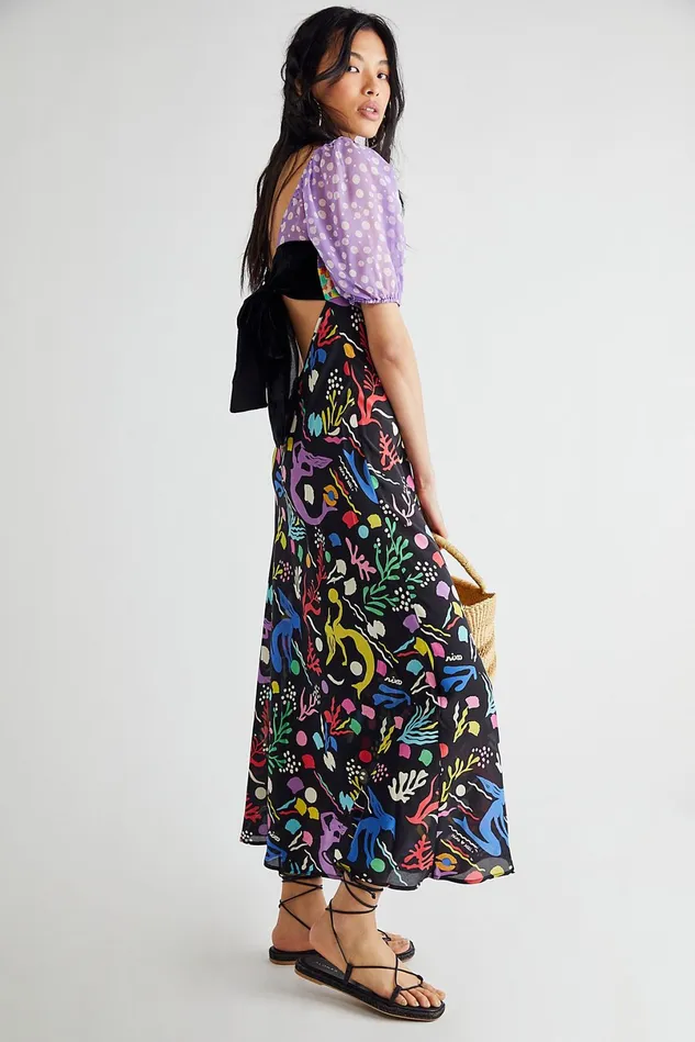 Women Casual Dresses Free People Anastasia Midi Sea Black Multi