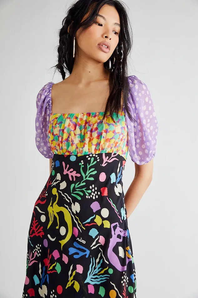 Women Casual Dresses Free People Anastasia Midi Sea Black Multi