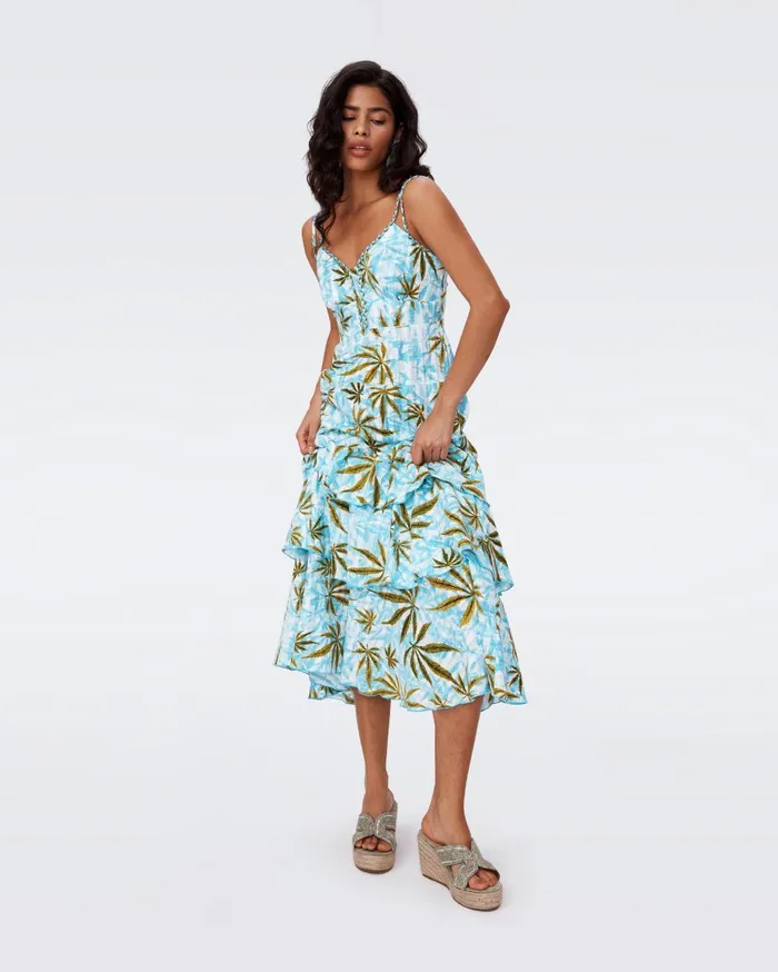 Women Cate Cotton Dress Huge Cannabis Blue DVF Dresses