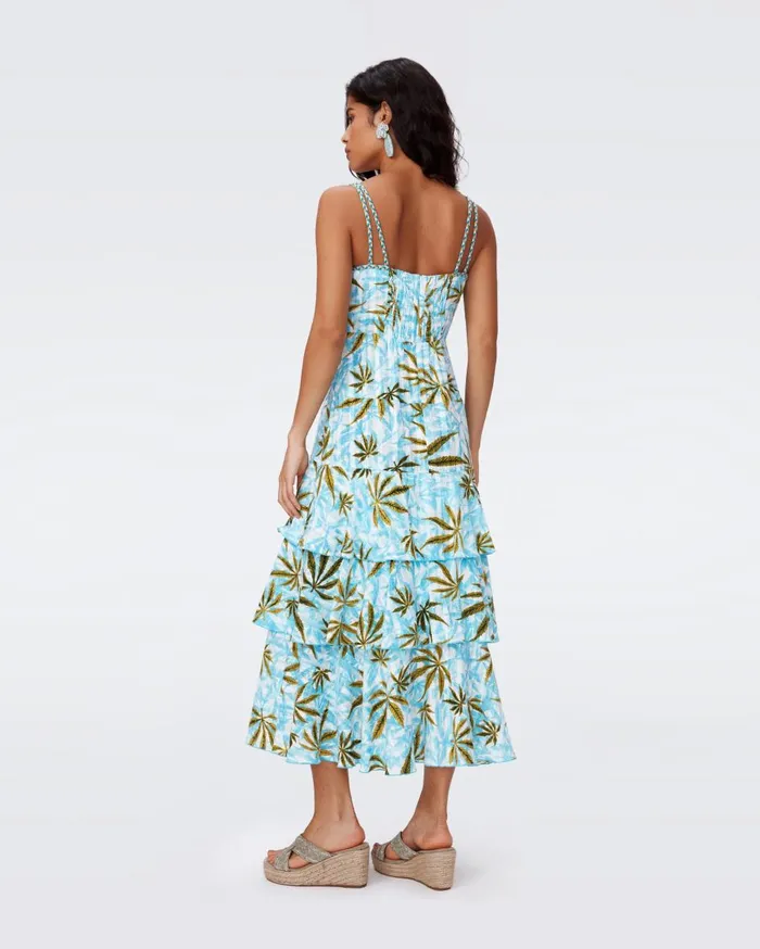 Women Cate Cotton Dress Huge Cannabis Blue DVF Dresses